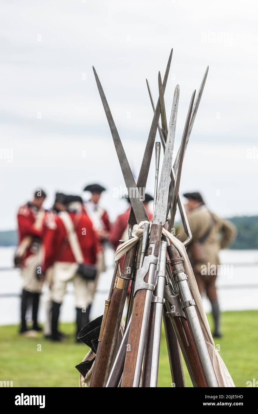 USA, Massachusetts, Cape Ann, Gloucester. Re-enactors of the Battle of Gloucester, 8.-9. August 1775, Schlacht überzeugte die Amerikaner von der Notwendigkeit von Kre Stockfoto