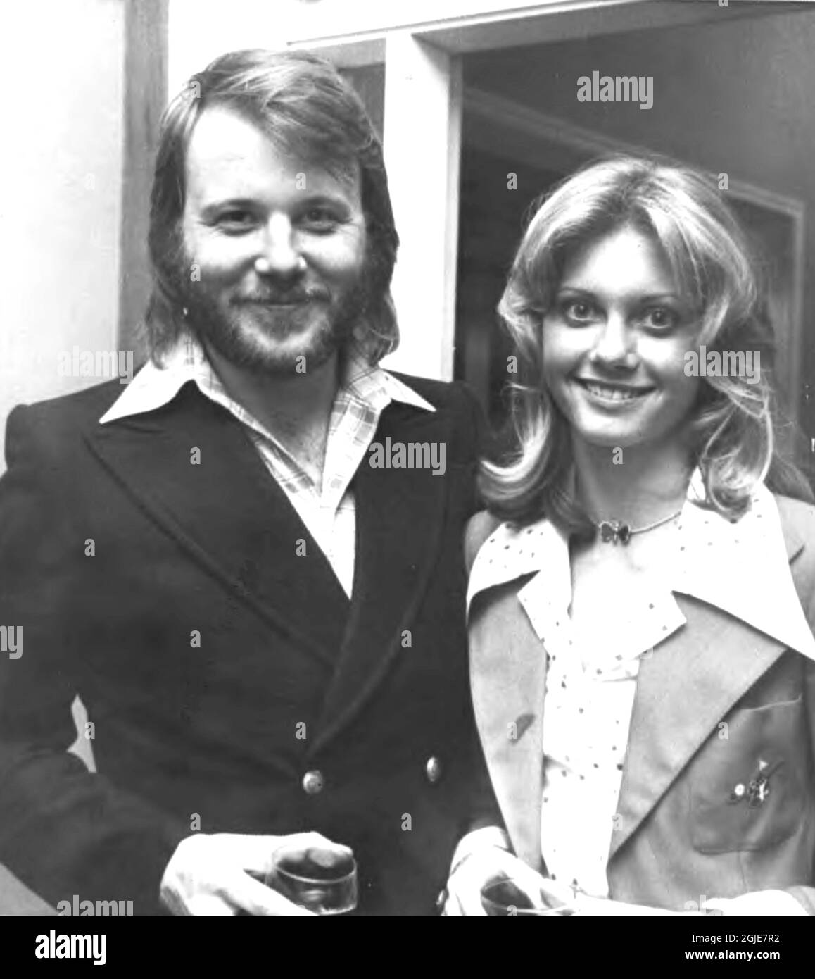 Benny Andersson, ABBA und Olivia Newton-John während des Eurovision Song Contest in Brighton, Großbritannien, 06. April 1974. Foto: Weine Lexius / Expressen / TT / Code 32 Stockfoto