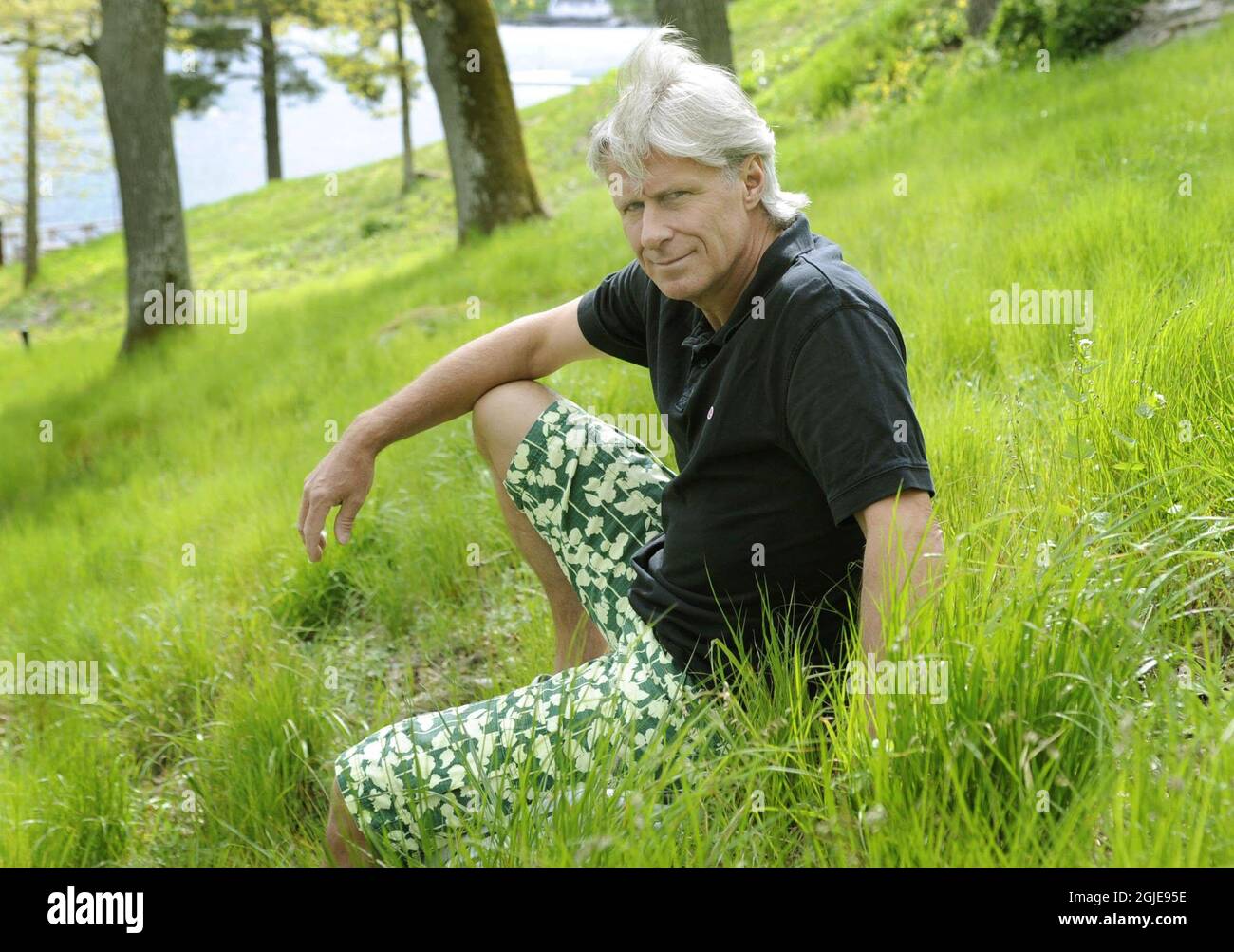 Tennislegende Bjorn Borg posiert vor seinem Herrenhaus. Stockfoto