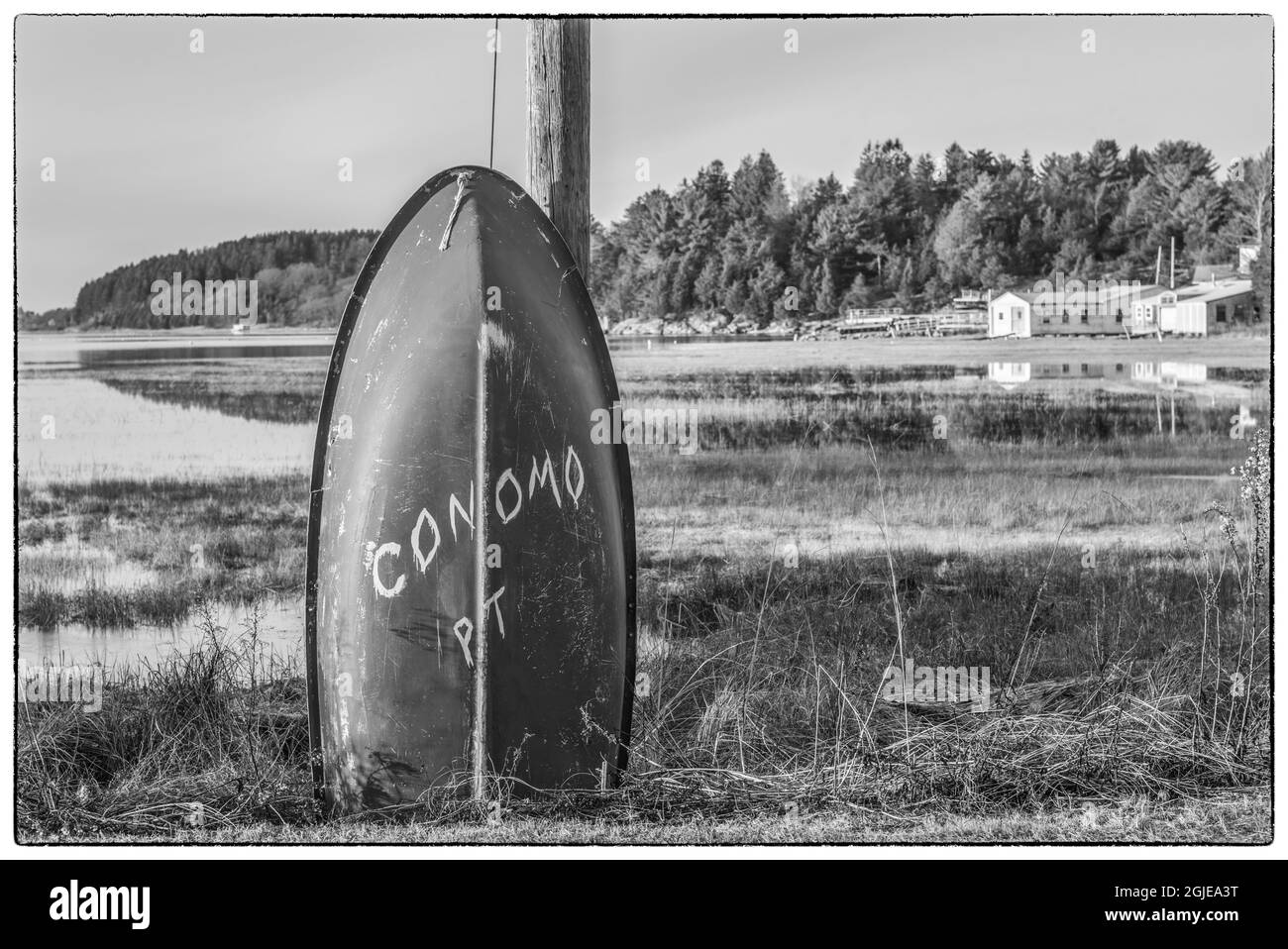 USA, Massachusetts, Cape Ann, Essex. Dorf von Conomo Point Schild. Stockfoto