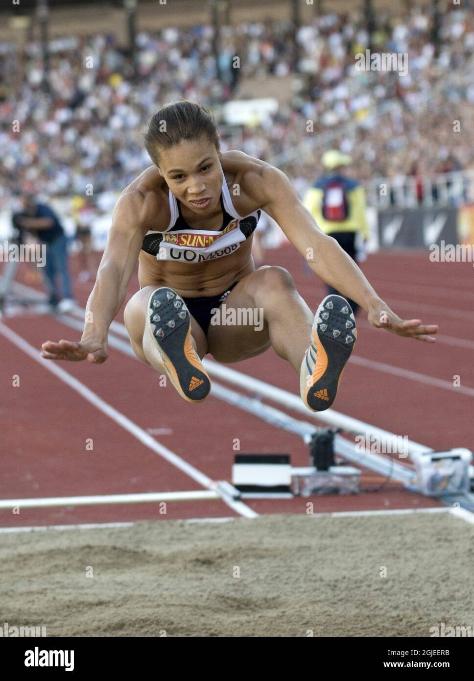 Naide Gomes aus Portugal beim Weitsprung der Frauen bei der Leichtathletik DN Galan im Stockholmer Olympiastadion. Stockfoto