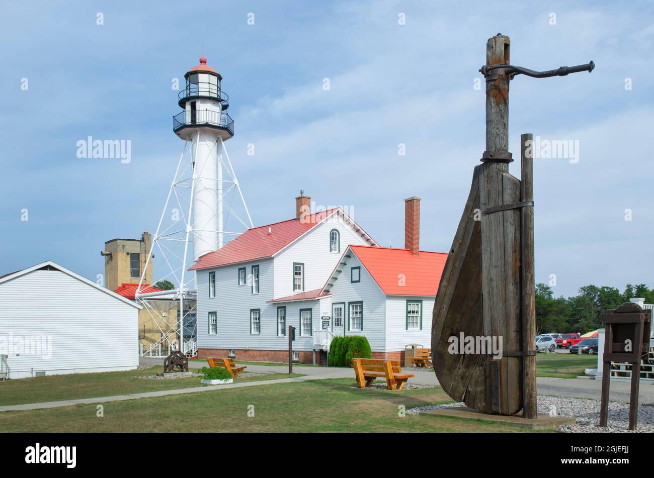 Whitefish Point Lighthouse und Great Lakes Shipwreck Museum. Upper Peninsula, Michigan. Stockfoto