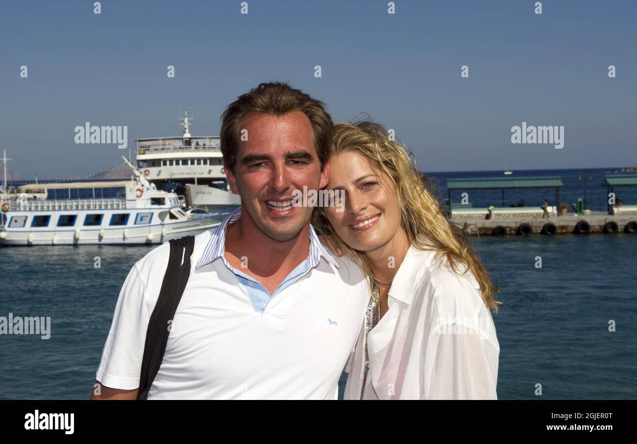 Prinz Nikolaos und Tatiana Blatnik vor der Vorhochzeit in Spetses, Griechenland. Stockfoto