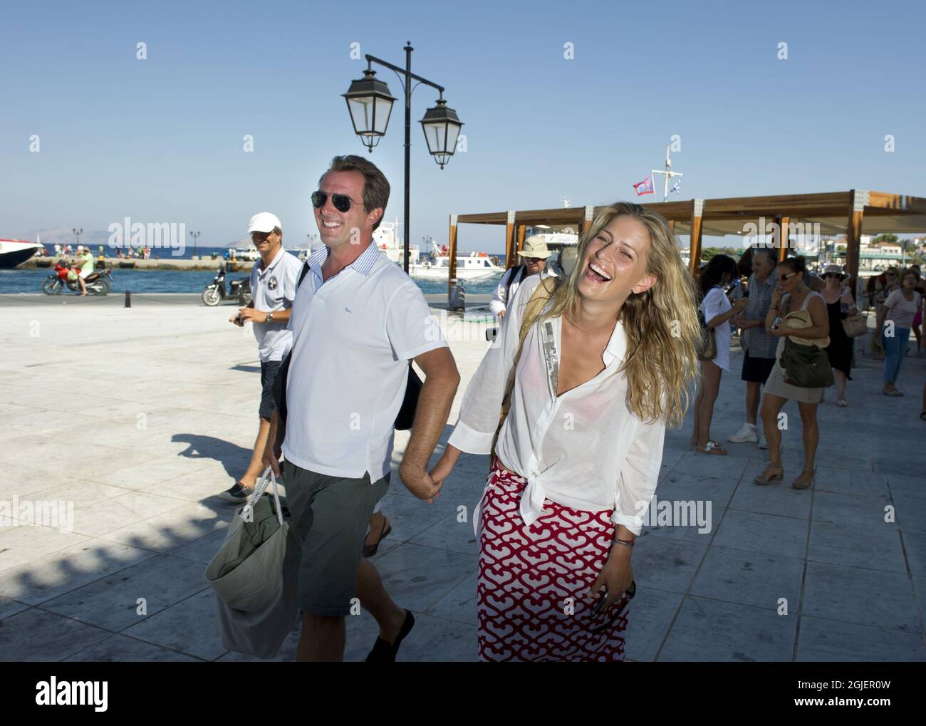 Prinz Nikolaos und Tatiana Blatnik vor der Vorhochzeit in Spetses, Griechenland. Stockfoto