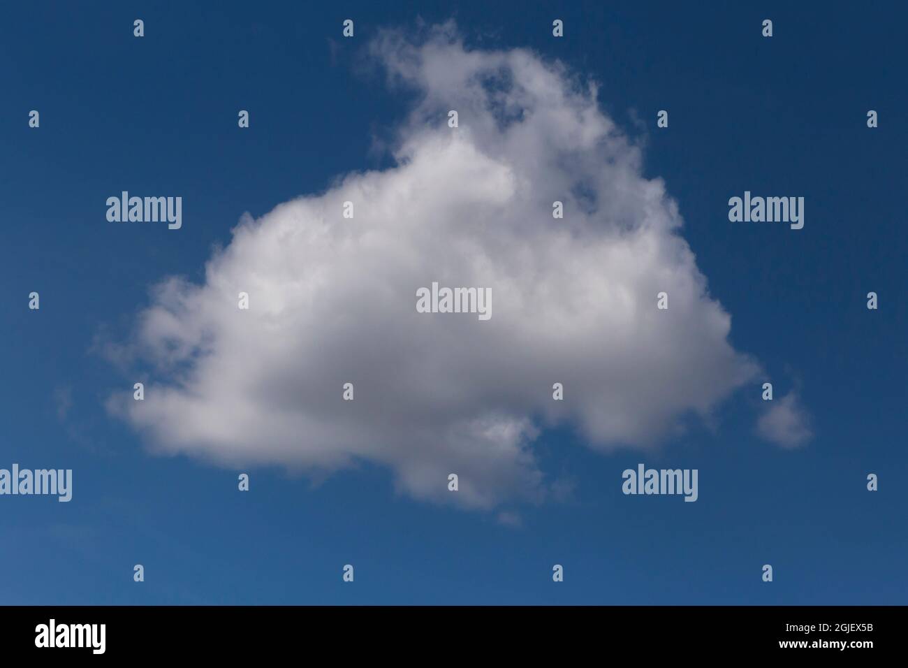 Blick auf weiße, flauschige Wolke in einem blauen Himmel Stockfoto