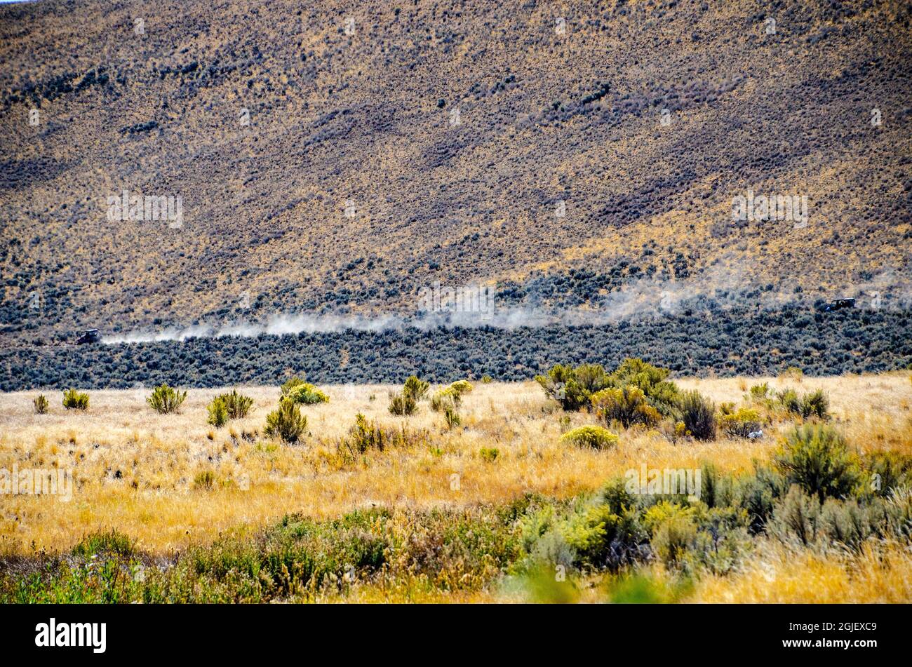 USA, Kalifornien. Black Rock Desert, staubiger Geländewagen-Trail auf der High Rock Canyon Road Stockfoto
