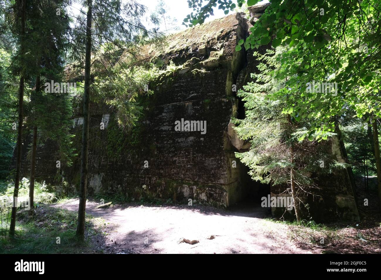 Pozezdrze, Polen - 20. Juli 2021: Heinrich Himmlers Bunker beim SS-Feldkommando Post Hochwald, erbaut von der Organisation Todt. Stockfoto