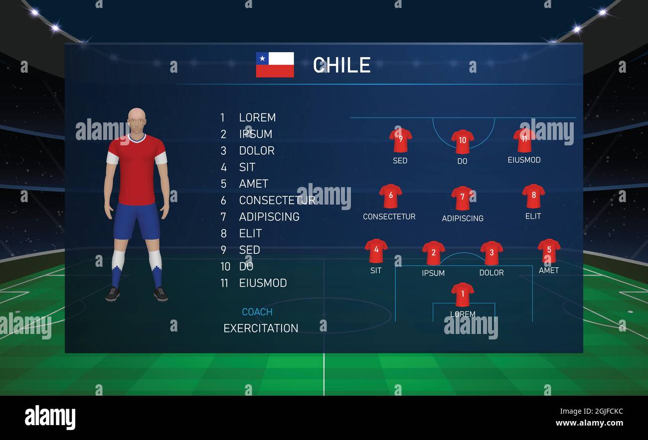 Fußball-Anzeigetafel Broadcast Grafik Vorlage mit Kader Fußballmannschaft  Chile Stock-Vektorgrafik - Alamy