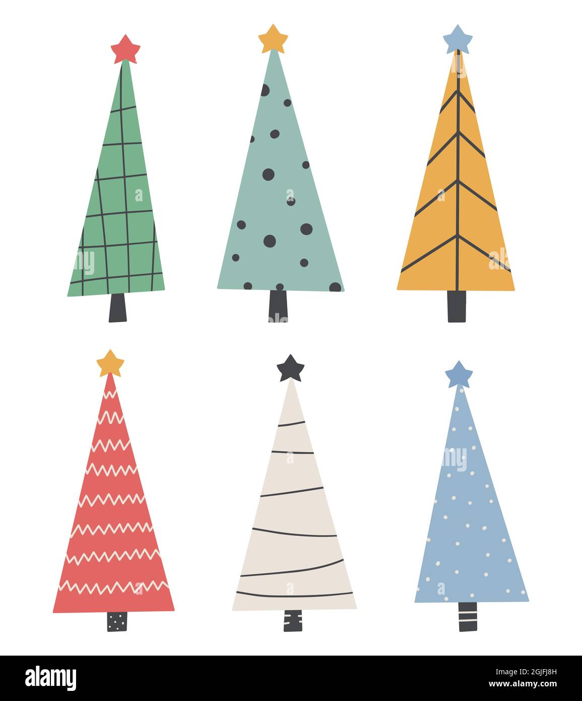 Cute Christmas Trees Set - handgezeichnetes kindliches Design Neujahr, Weihnachten, Feiertage Vektor-Illustration Stock Vektor