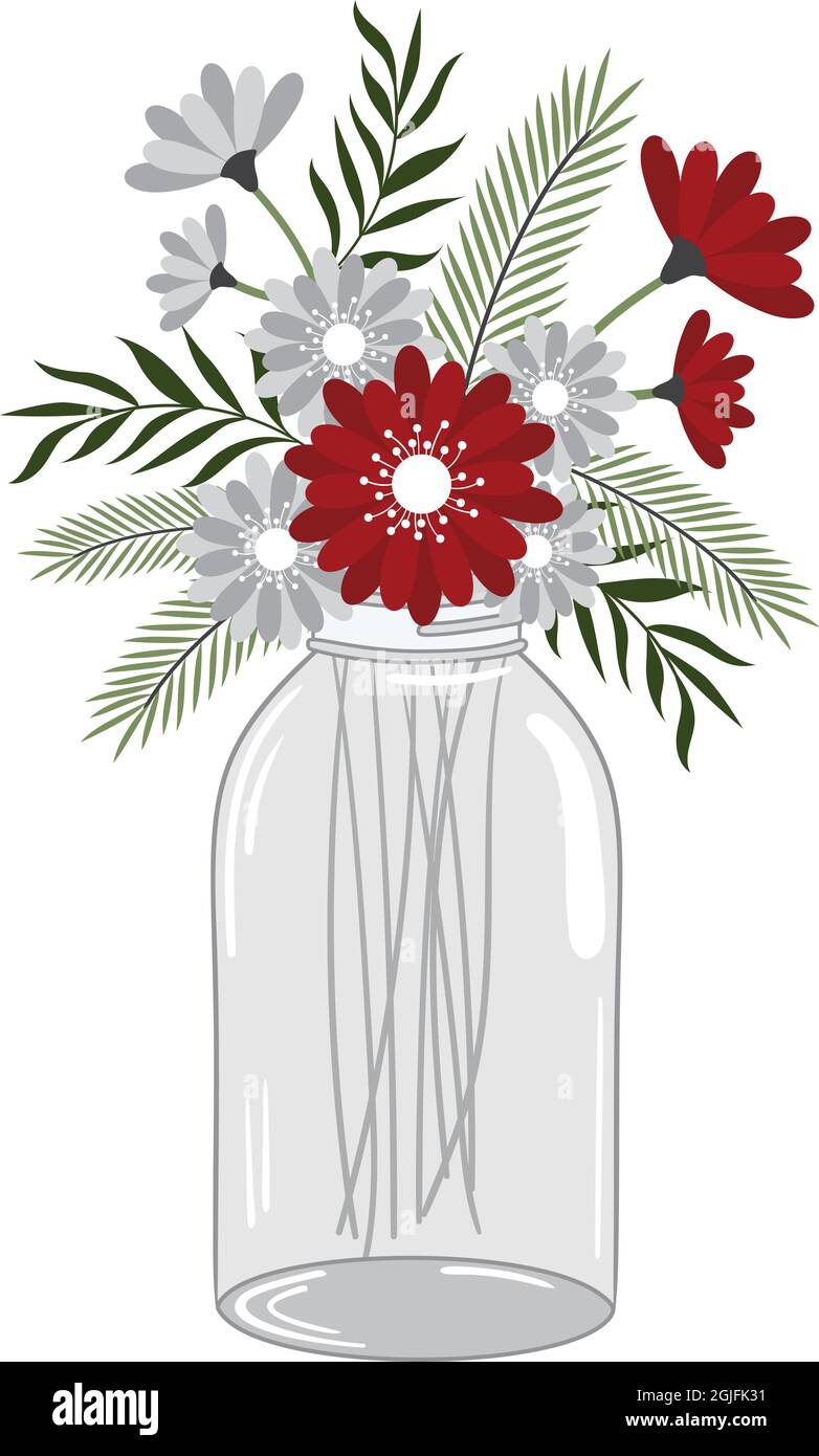 Blumenstrauß In Mason Jar Stock Vektor