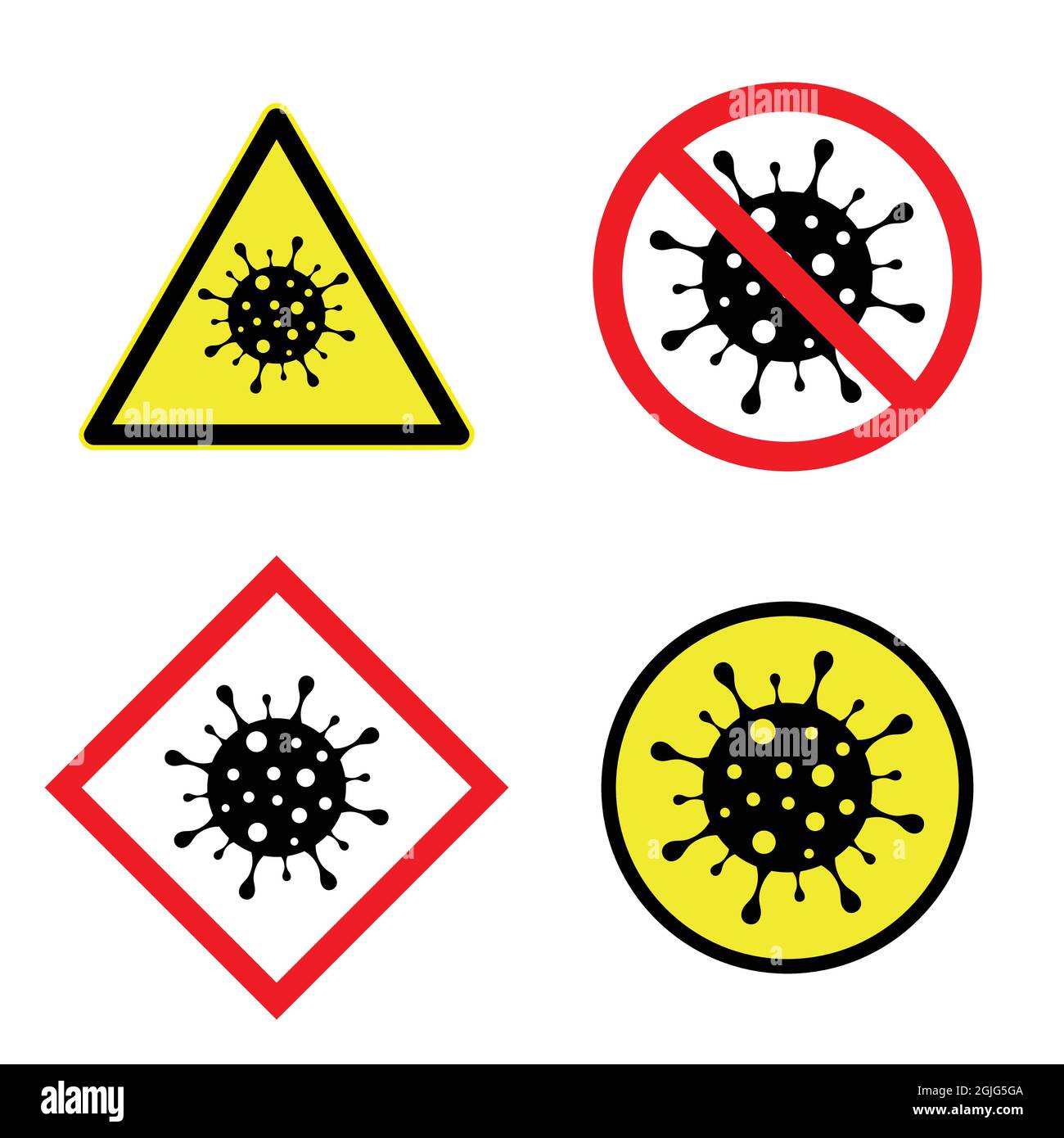 Satz von Coronavirus-Aufmerksamkeitszeichen, Quarantäne-Vektor-Symbol Stock Vektor