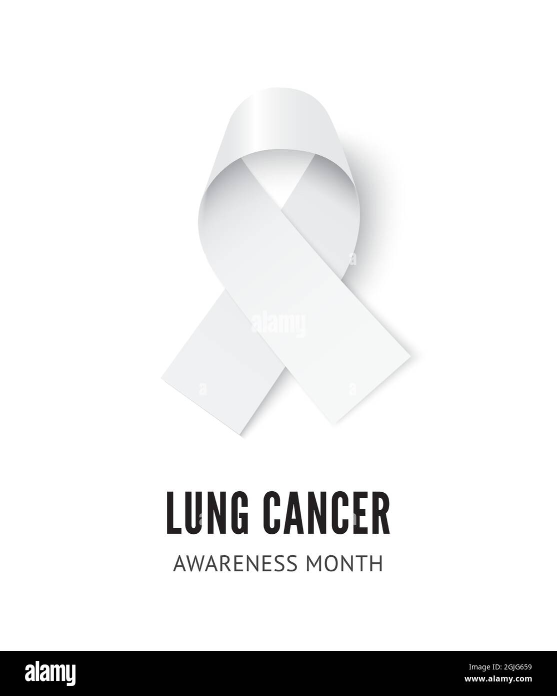 Darstellung des weißen Bändchens zur Sensibilisierung für Lungenkrebs isoliert auf weißem Hintergrund. Realistisches Vektor weißes Seidenband mit Schleife Stock Vektor