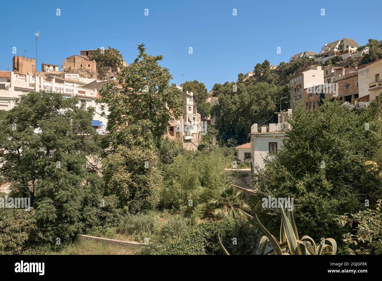 Buñol ist eine Gemeinde der Valencianischen Gemeinschaft, die sich im Landesinneren der Provinz Valencia in der Region La Hoya de Bunol, Spanien, befindet Stockfoto
