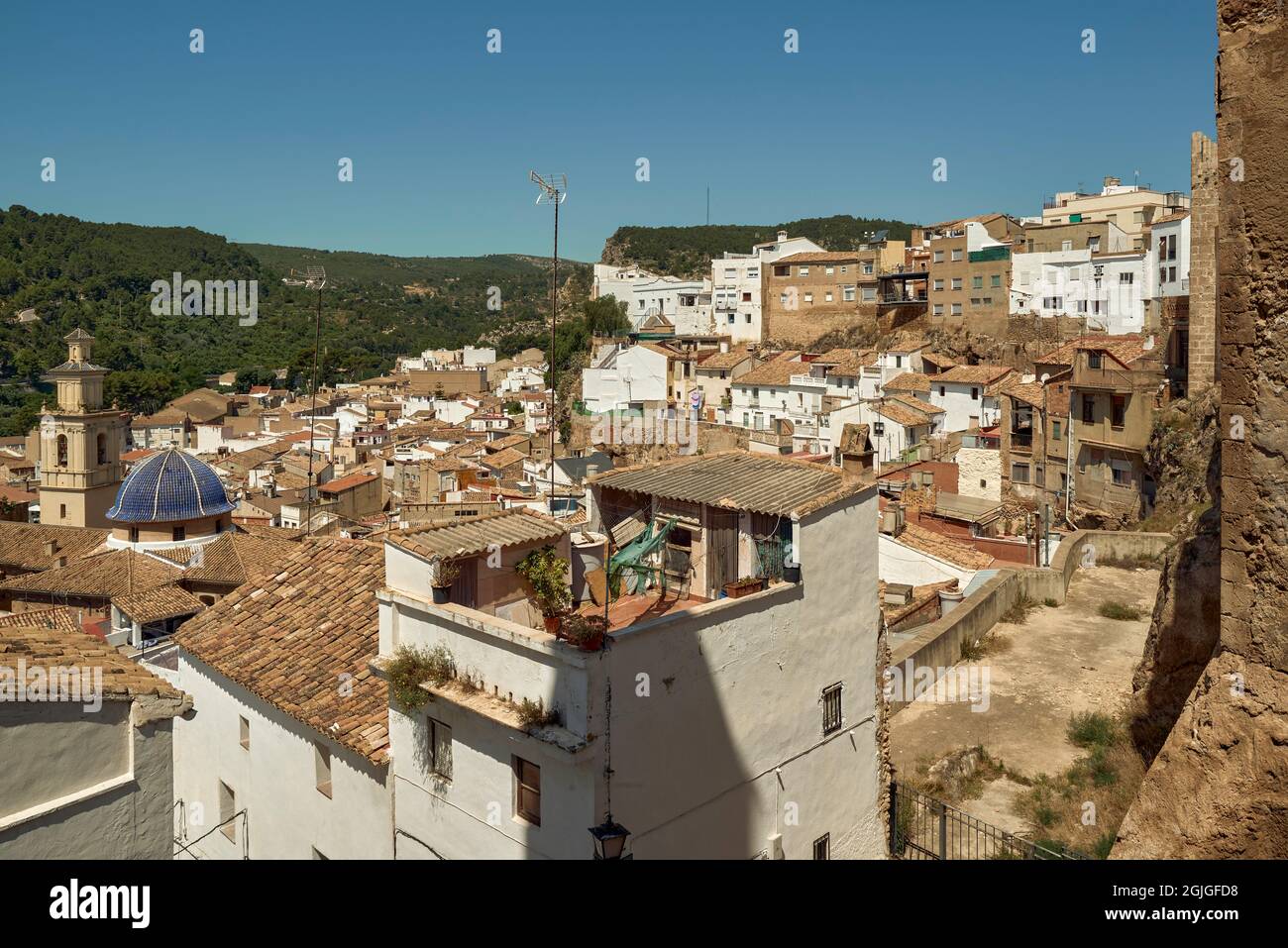 Buñol ist eine Gemeinde der Valencianischen Gemeinschaft, die sich im Landesinneren der Provinz Valencia in der Region La Hoya de Bunol, Spanien, befindet Stockfoto