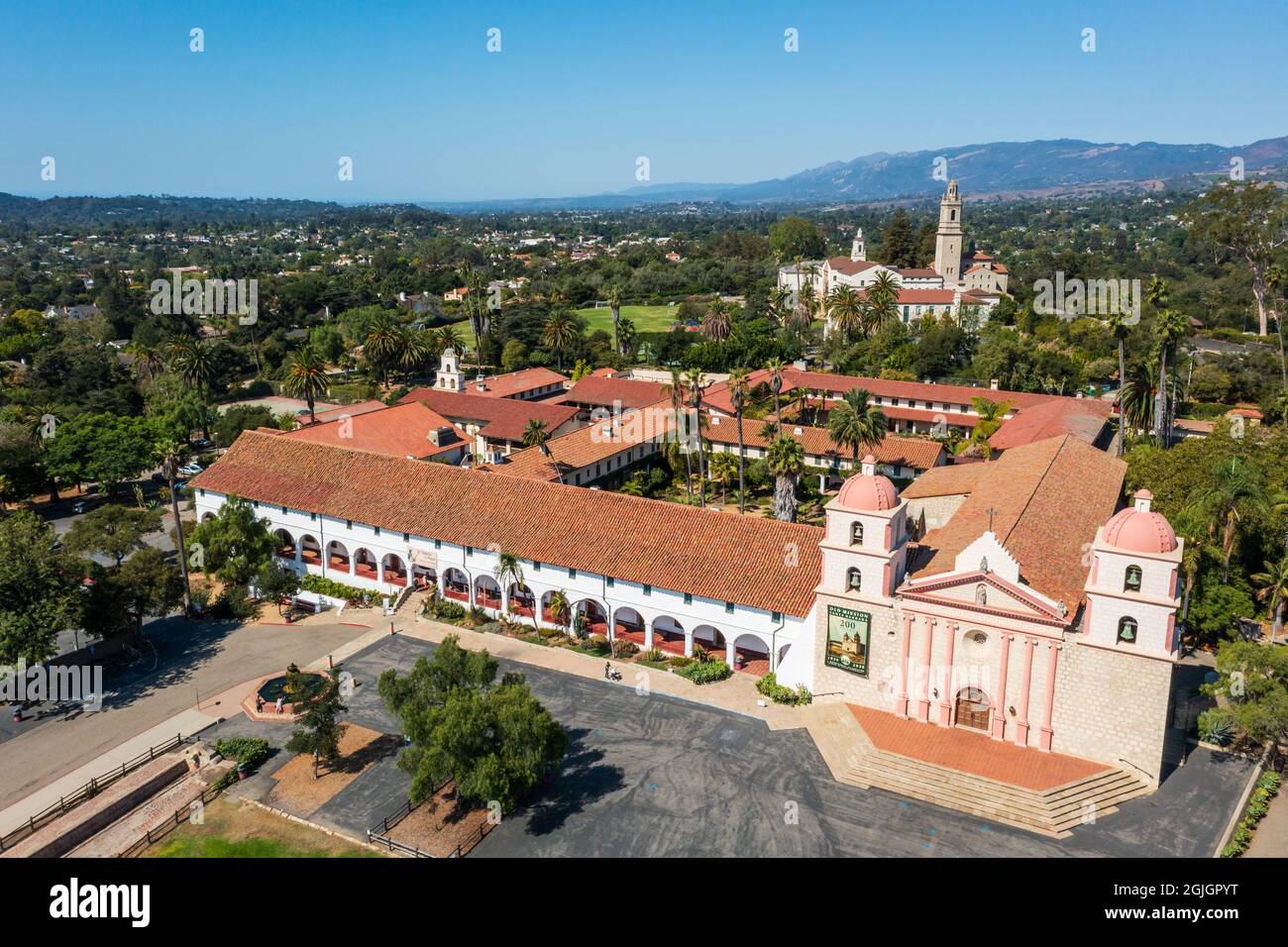 Santa Barbara Mission, Luftaufnahme Stockfoto