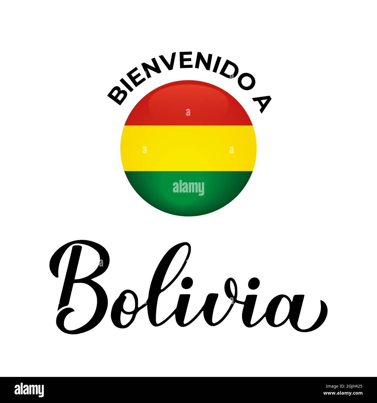 Willkommen in Bolivien Schriftzug auf Spanisch mit Nationalflagge isoliert auf weißem Hintergrund. Vektorvorlage für Typografie Poster, Postkarte, Banner, Flye Stock Vektor