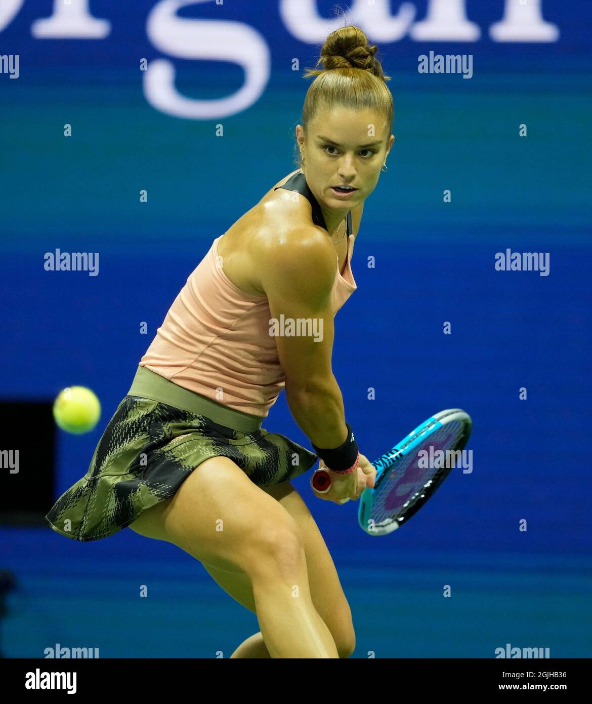 9. September 2021: Maria Sakkari (GRE) verliert Emma Raducanu (GBR), 6-1, 6-4 bei den US Open, gespielt im Billy Jean King National Tennis Center in Flushing, Queens, New York, {USA} © Jo Becktold/Tennisclix/CSM Stockfoto