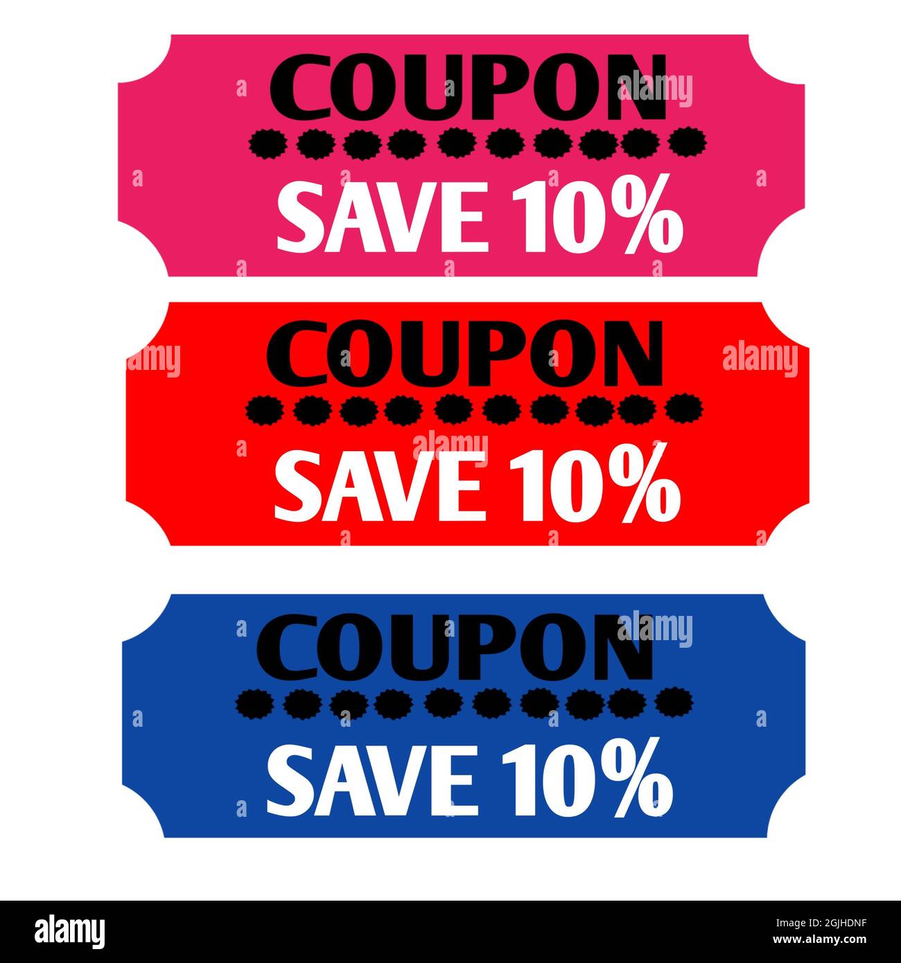 Coupon sparen 10 Prozent Satz von Aufklebern Etikett verschiedene Farbe Web-Symbol der Marke und Produkt-Promotion flate Stockfoto