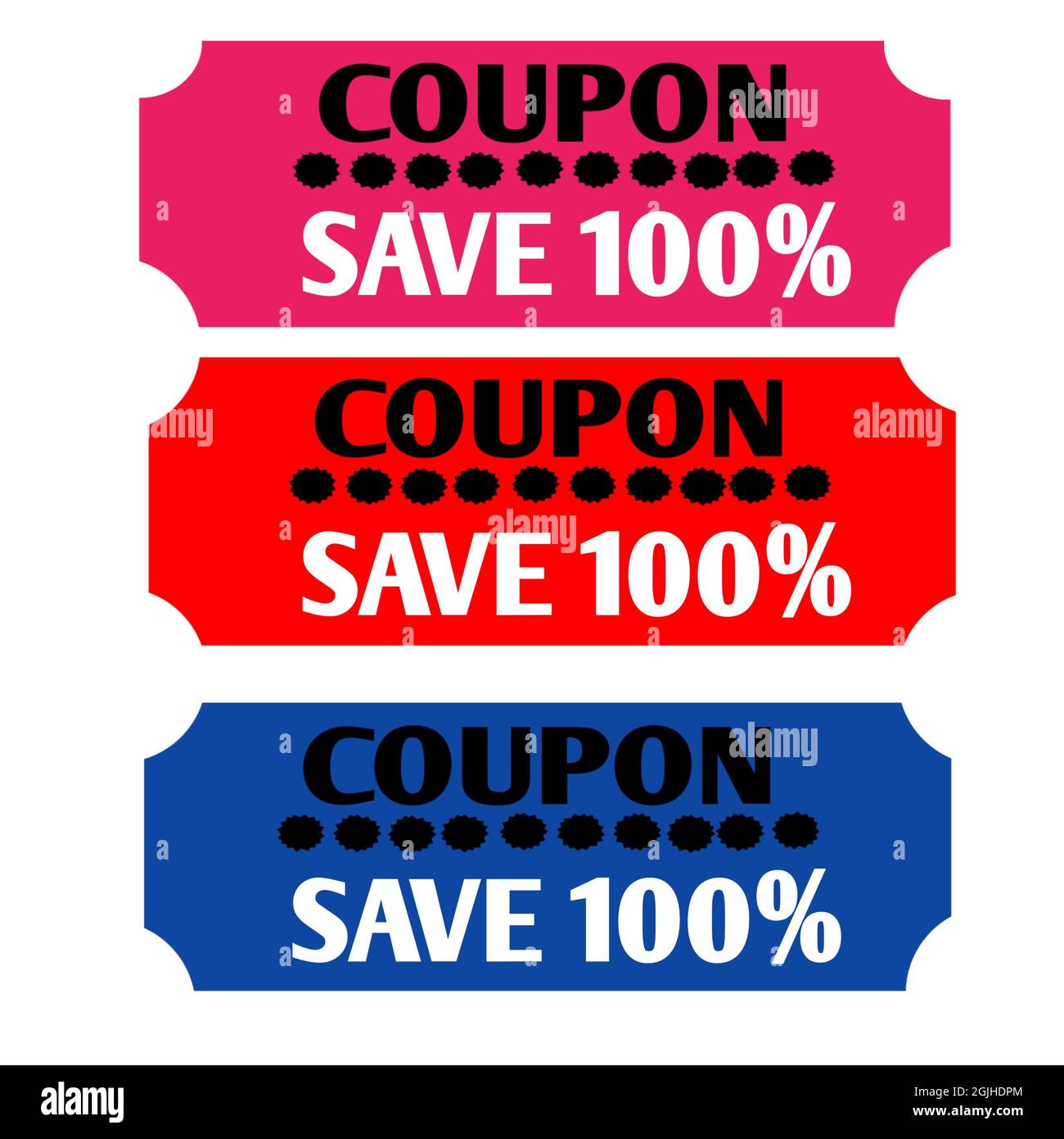 Coupon sparen 100 Prozent Satz von Aufklebern Etikett verschiedene Farbe Web-Symbol der Marke und Produkt-Promotion flate Stockfoto