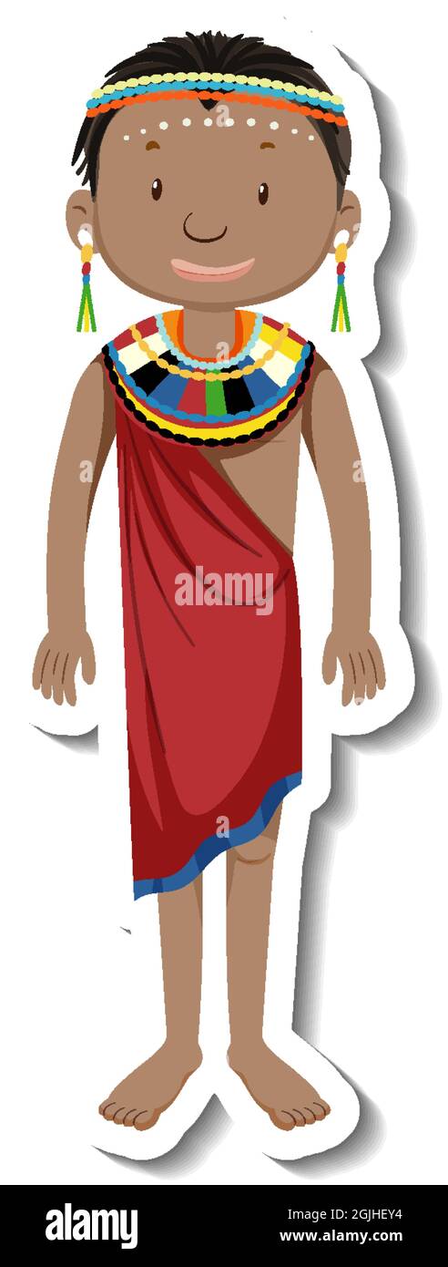 Afrikanische Tribal Frau Cartoon Charakter Aufkleber Illustration Stock Vektor