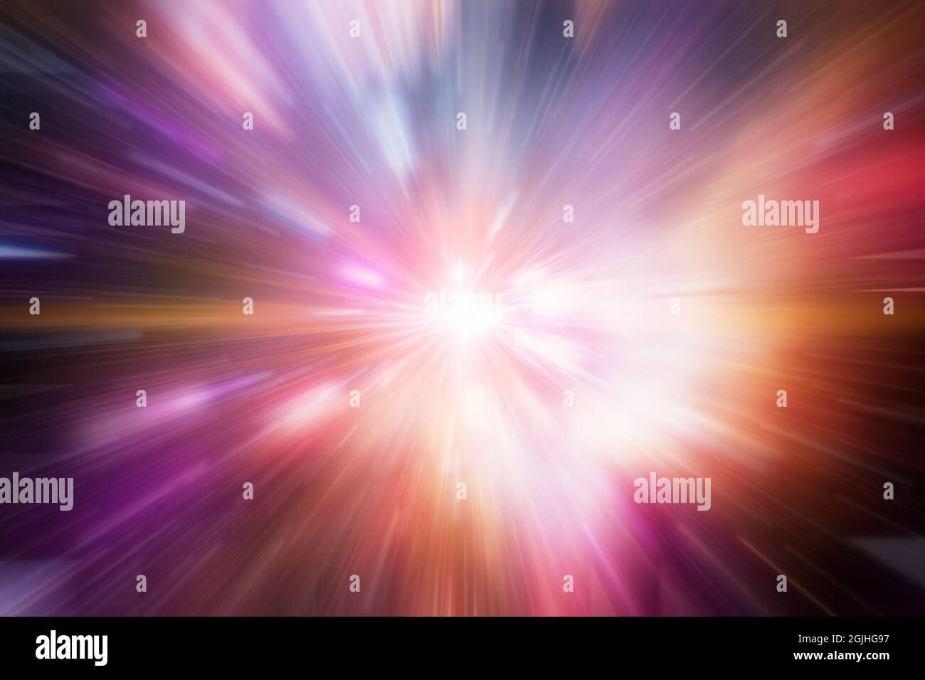 Bunte Unschärfe Flare Helles Galaxienlicht verzieht sich vorwärts Effekt abstrakt für Hintergrund. Stockfoto