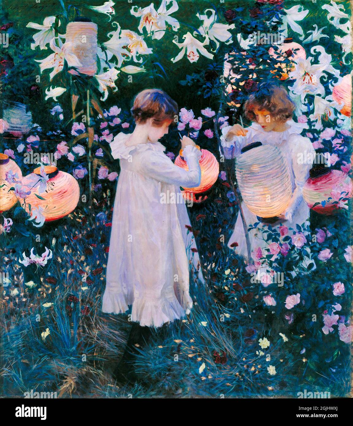 Klassisches Kunstwerk - John Singer Sargent Kunstwerk mit dem Titel Nelke, Lilie, Lilie, Rose - 1885 Stockfoto