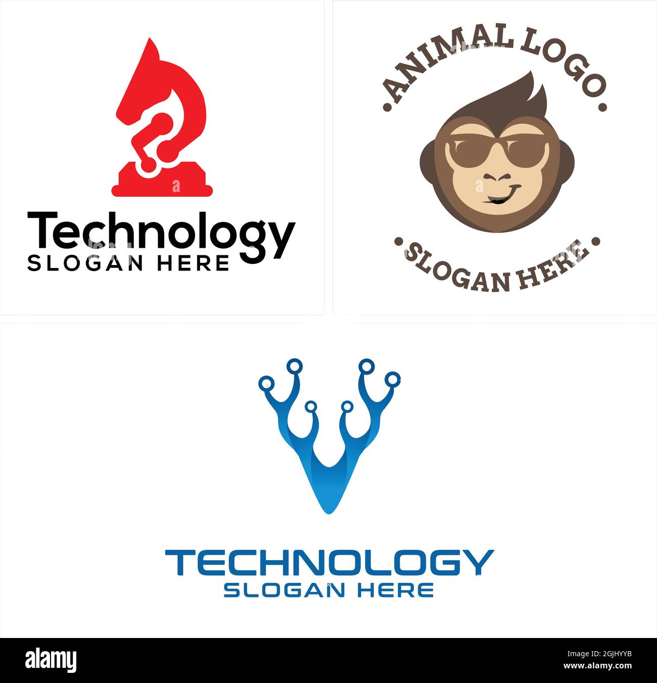 Tierpferd Affen und Hirsche Tech-Logo-Design Stock Vektor