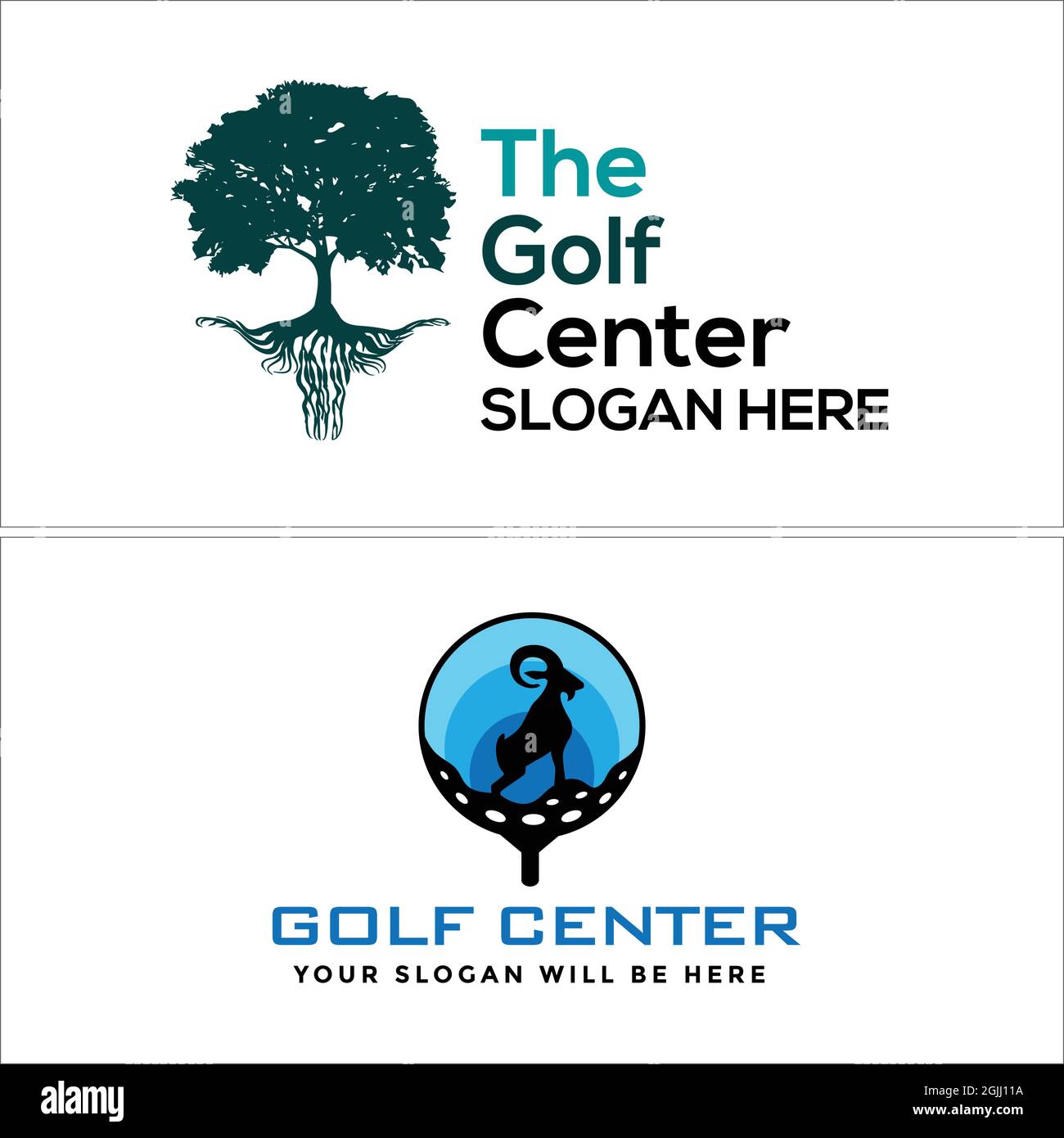 Golf Ziege und Baum Zentrum Wettbewerb Logo Design Stock Vektor