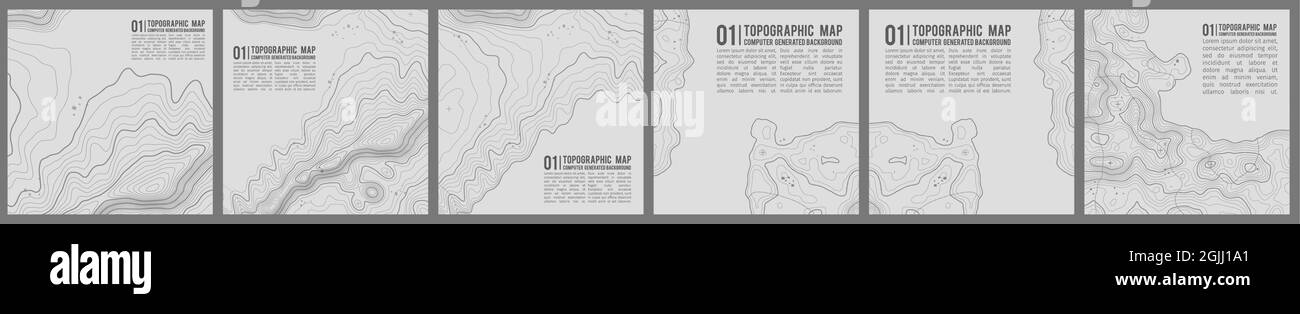 Vektordarstellung der geografischen Bergtopographie. Topografische Mustertextur. Karte auf Land Vektor Gelände. Höhenlinien der Höhengrafiken der Höhenlinien Stock Vektor