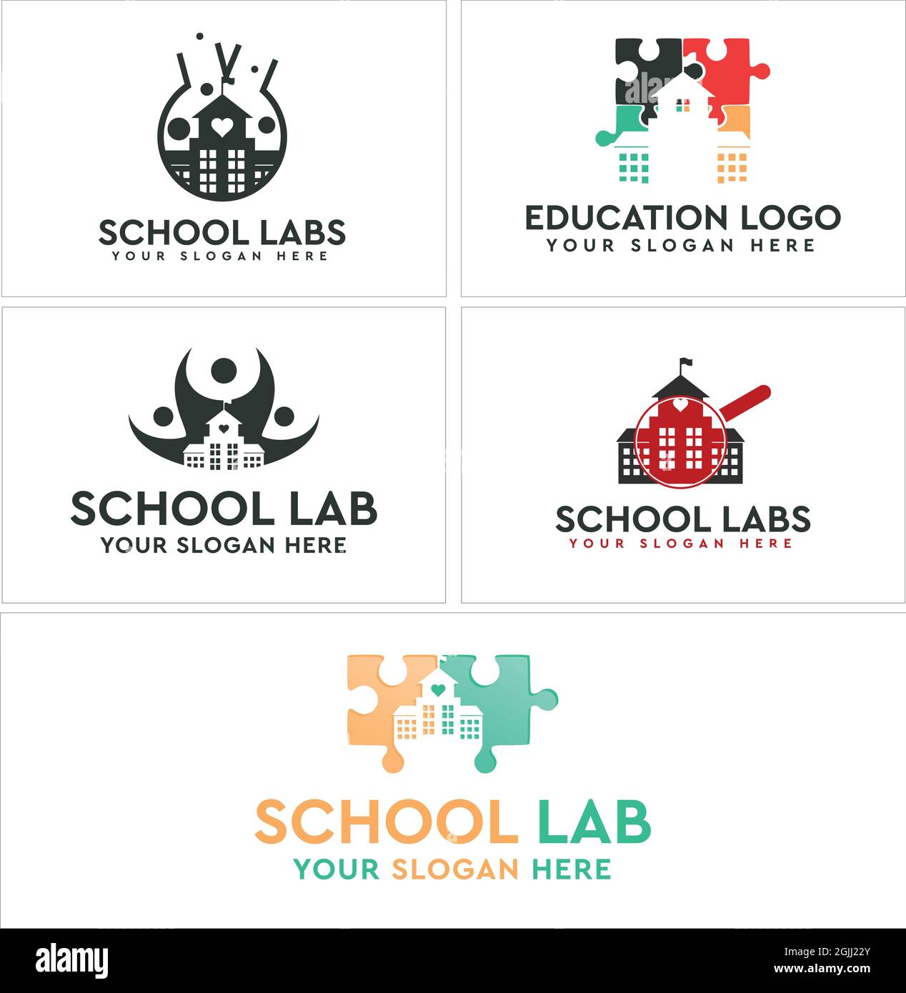 Lab Schule Bildung Puzzle Logo Design Stock Vektor
