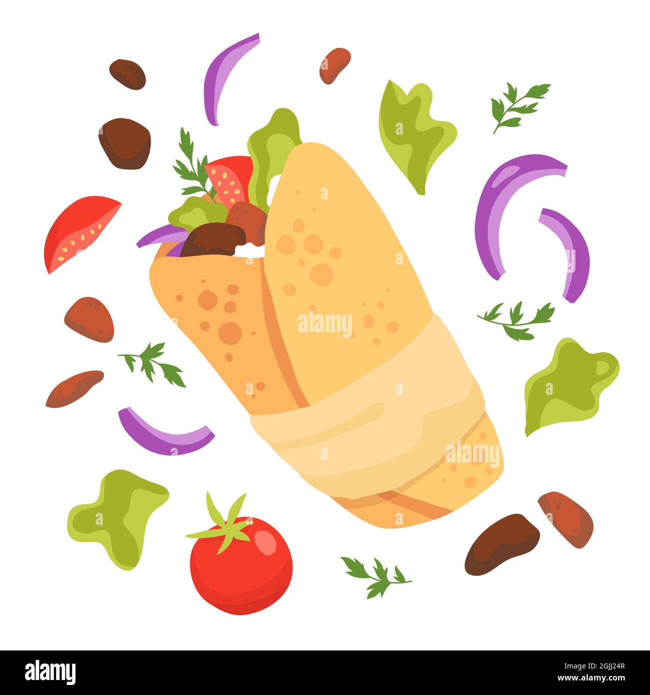 Handgezeichnete Delicious Shawarma Illustration Vektor Illustration. Stock Vektor