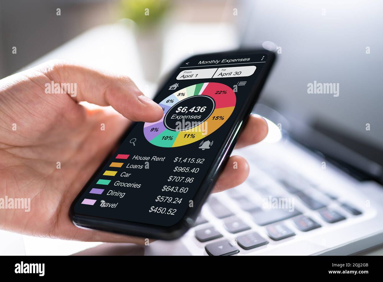 Budgetplanung Fintech App Money Tracker Am Telefon Stockfoto