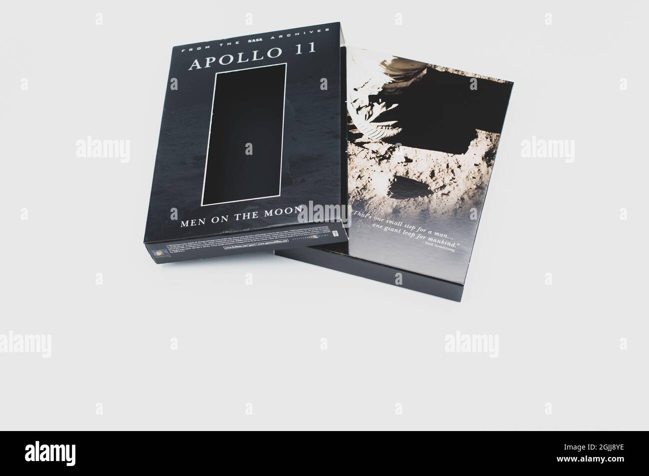 Apollo 11 Mondlandung dokumentarische DVD-Medien auf weißem Hintergrund Stockfoto