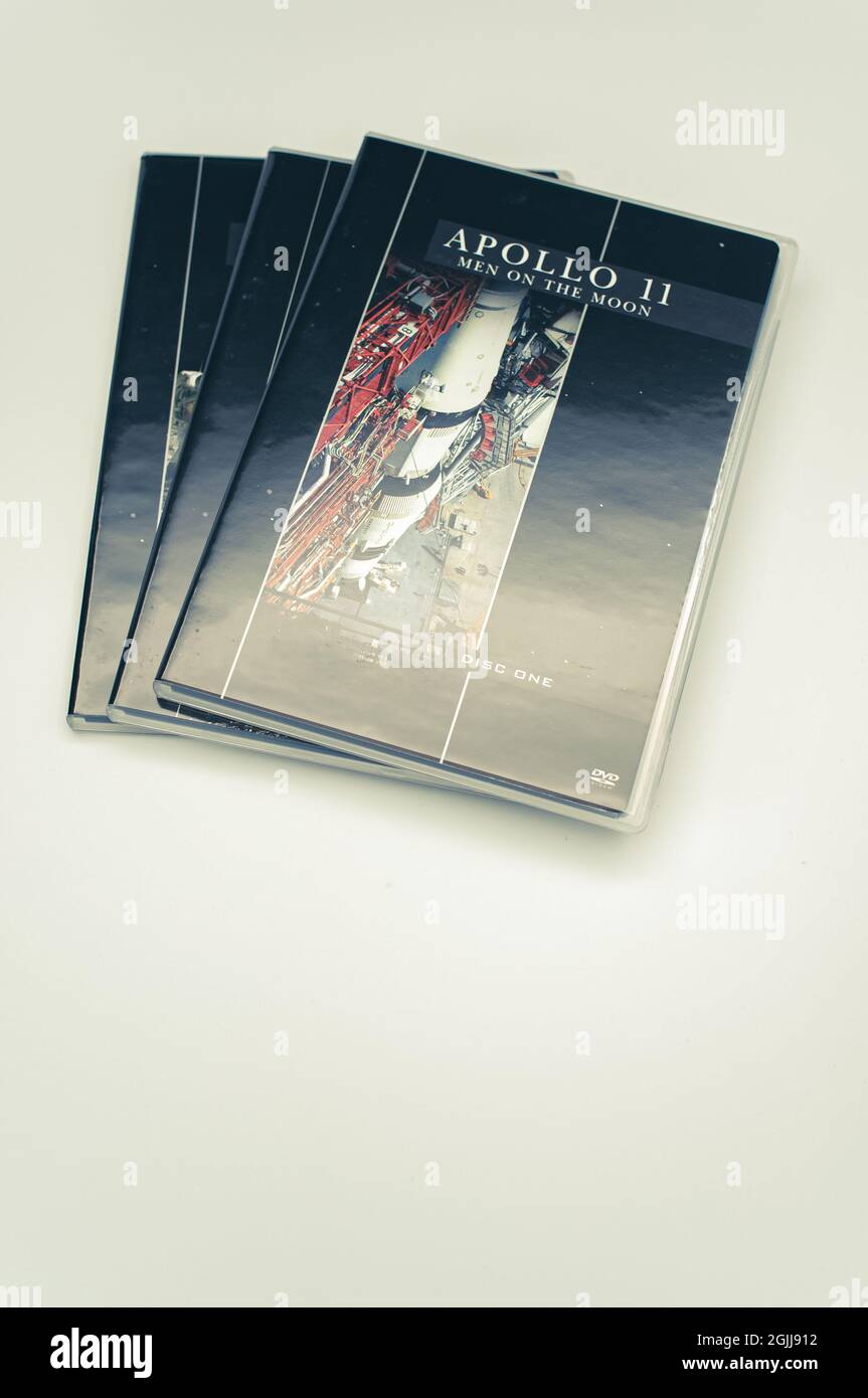 Apollo 11 Mondlandung dokumentarische DVD-Medien auf weißem Hintergrund Stockfoto