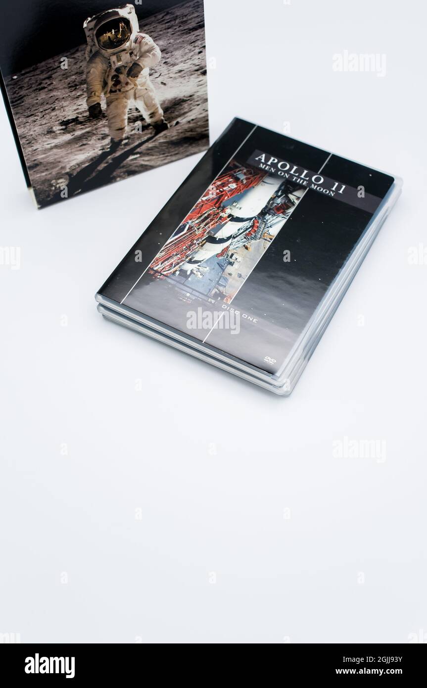 Apollo 11 Mondlandung dokumentarische DVD-Medien auf weißem Hintergrund Stockfoto