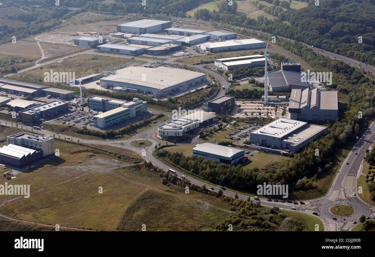 Luftaufnahme des Advanced Manufacturing Park, AMPT, in Catcliffe, Twixt Rotherham und Sheffield, Großbritannien Stockfoto