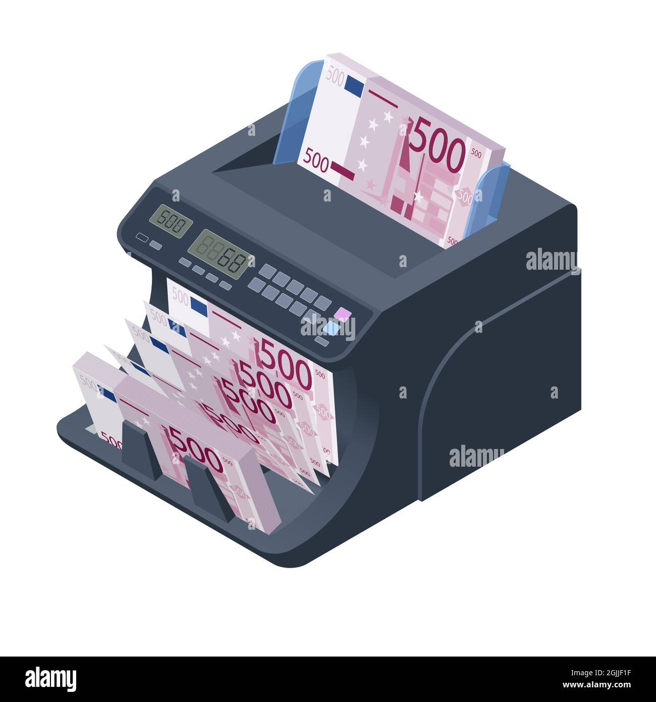 Isometrische Geldzählmaschine. Das LED-Display zeigt die Anzahl der  Rechnungen an. Digitaler Euro EUR elektronischer Geldzähler  Währungszählmaschinen mit Stock-Vektorgrafik - Alamy
