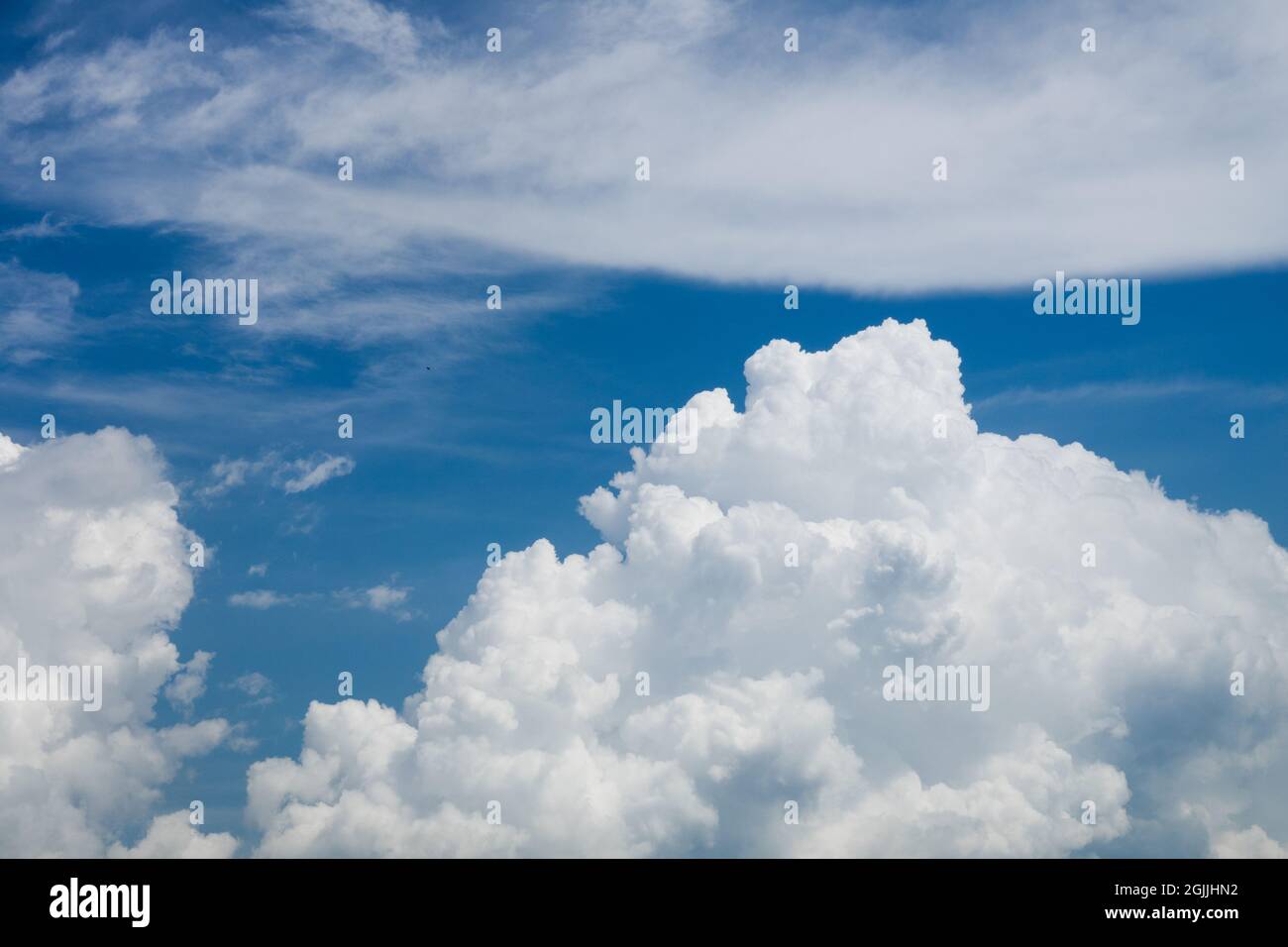 Weiße Wolken Cumulus im Hintergrund des blauen Himmels Stockfoto