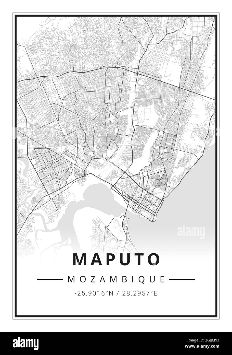 Straßenkarte Kunst von Maputo Stadt in Mosambik - Afrika Stockfoto
