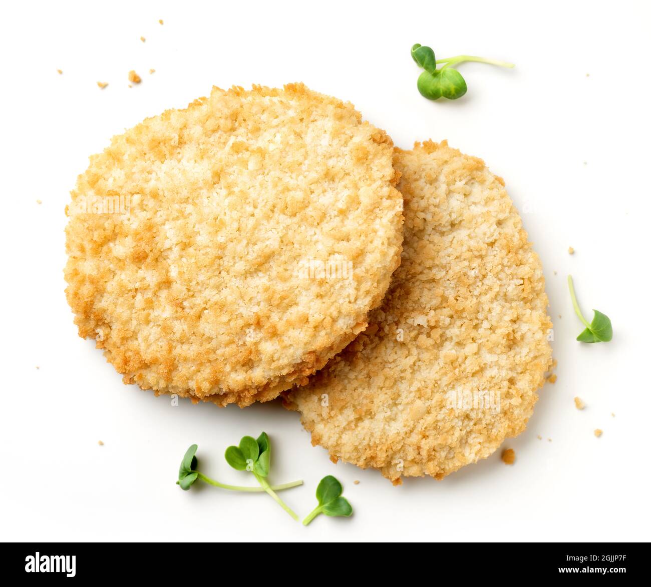 Burger-Patty auf Pflanzenbasis mit isolierten Grillmarkierungen auf weißem Hintergrund Stockfoto