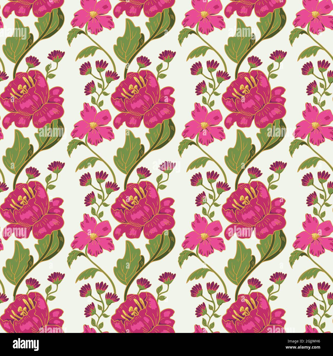 Vektor Nahtloses Muster mit dekorativen Blumen. Raffiniertes Design mit stilisierten Pfingstrosen. Stock Vektor