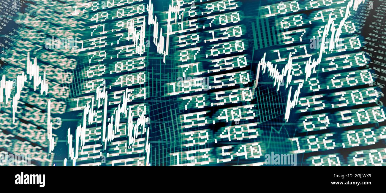 Kursdiagramm mit Aktienkursen und Diagrammen Stockfoto