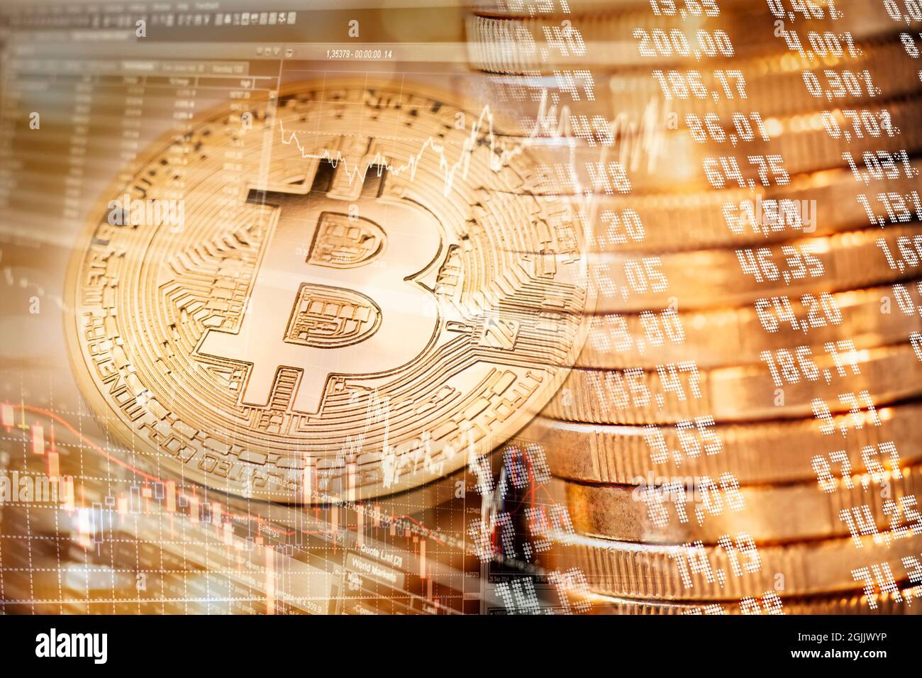 Investitionen und Gewinne auf den Märkten mit Bitcoin Stockfoto