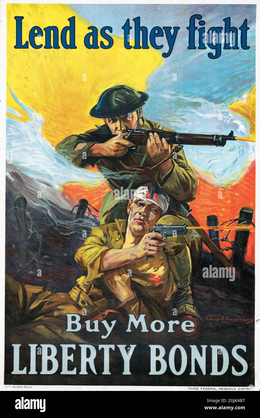 „Lend as they fight; Buy More Liberty Bonds“-Poster von Norman H Brock, 1917/8 Stockfoto