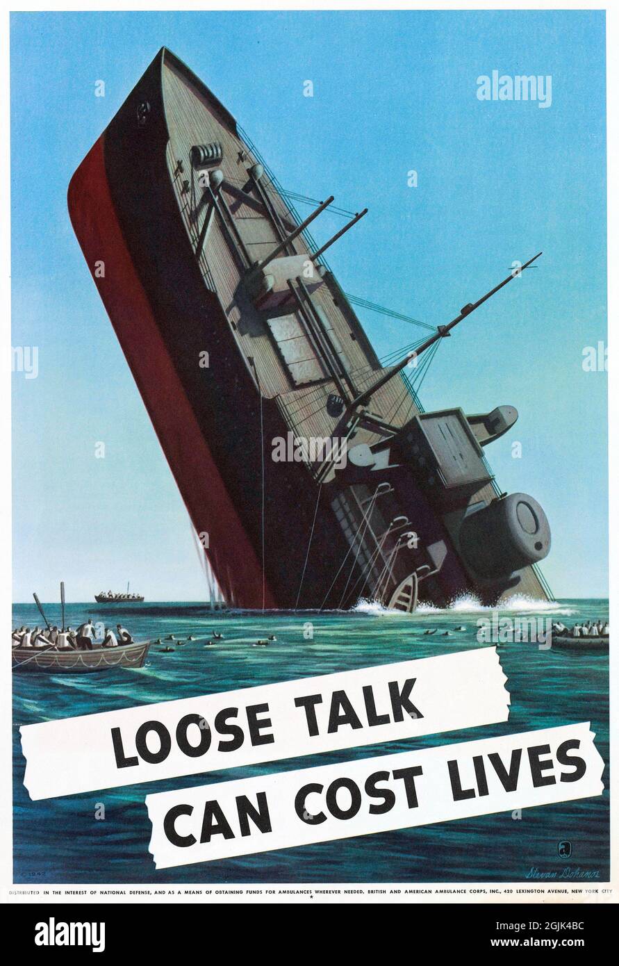 „lockeres Gerede kann Leben kosten“, Plakat aus dem Zweiten Weltkrieg, 1942 Stockfoto