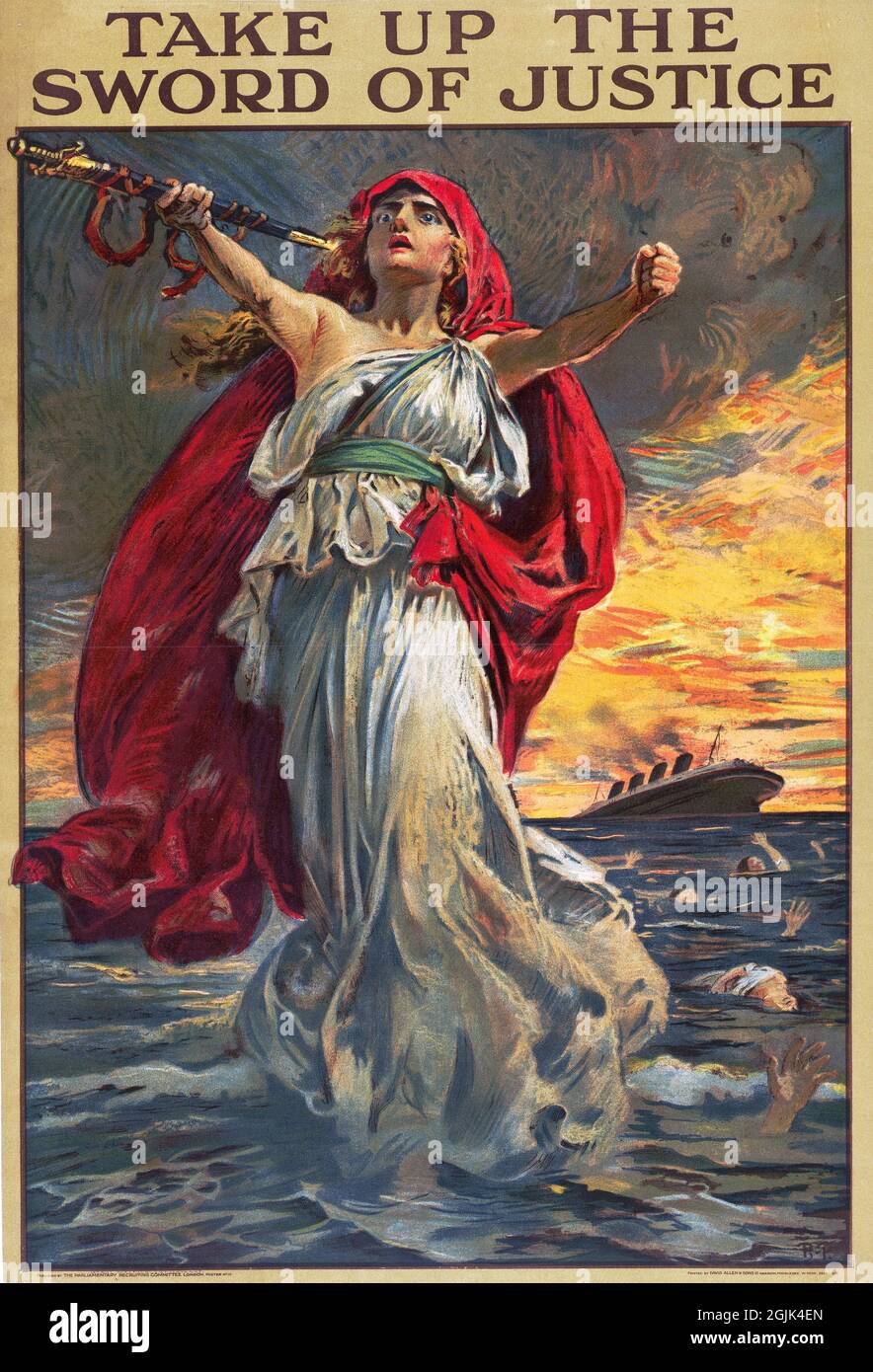 „Take Up the Sword of Justice“ WWI-Poster von Bernard Partridge, 1914-18 Stockfoto