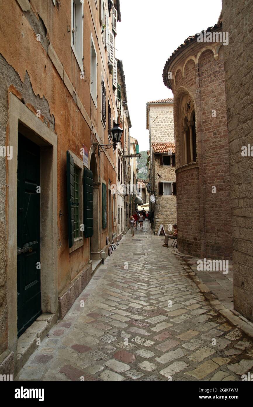 UNESCO-Weltkulturerbe die Stadt Kotor in Montenegro. Alte befestigte Stadt. Bucht von Kotor. Stockfoto