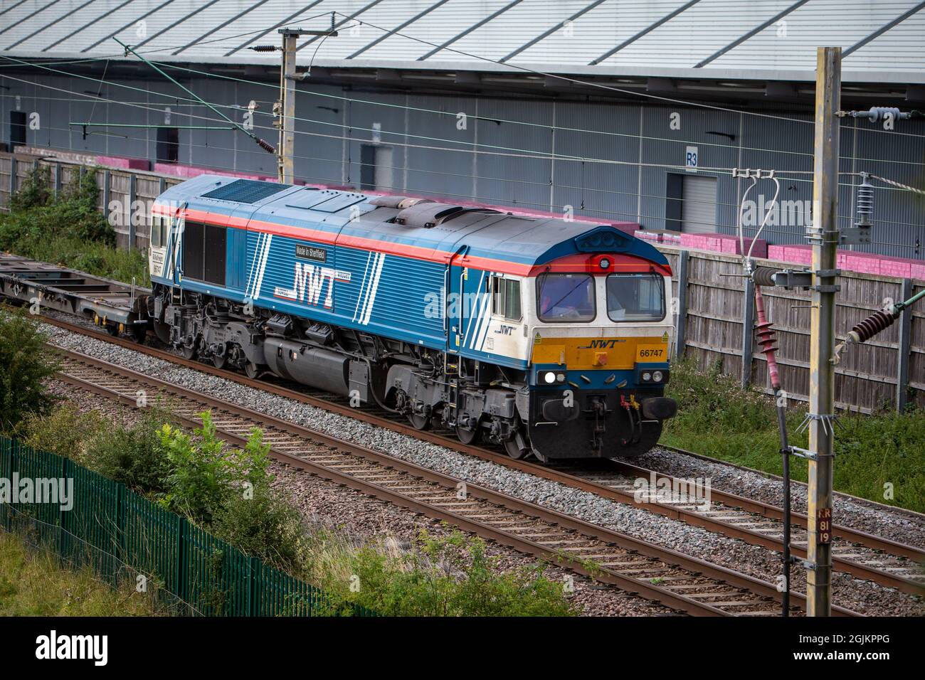 GB Railfreight Class 66 - 66747 'Made in Sheffield' Stockfoto