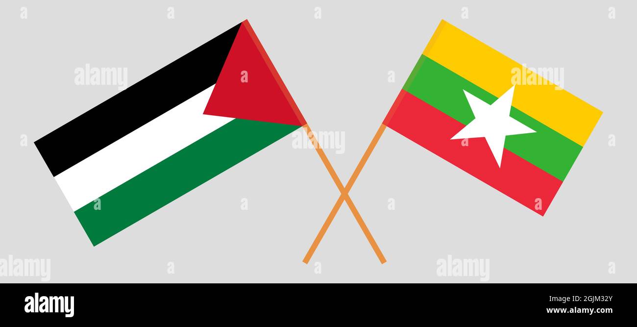 Gekreuzte Flaggen von Palästina und Myanmar Stock Vektor