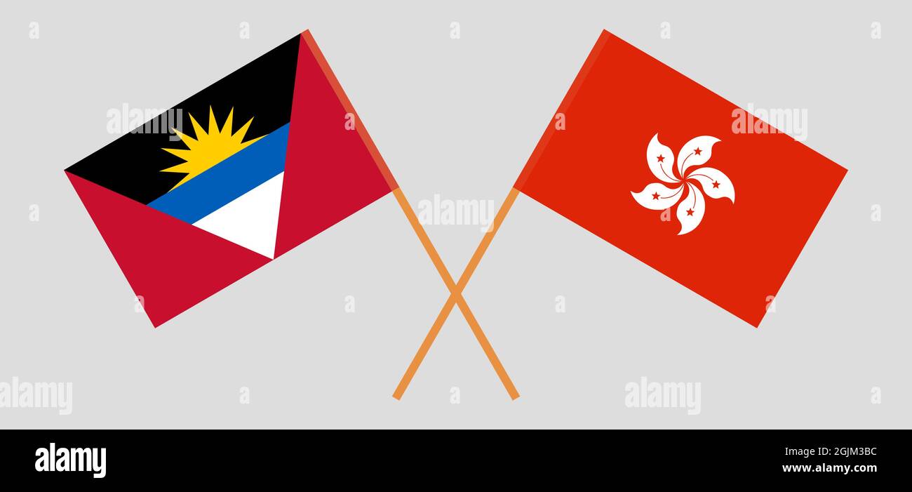 Gekreuzte Flaggen von Antigua und Barbuda und Hongkong Stock Vektor